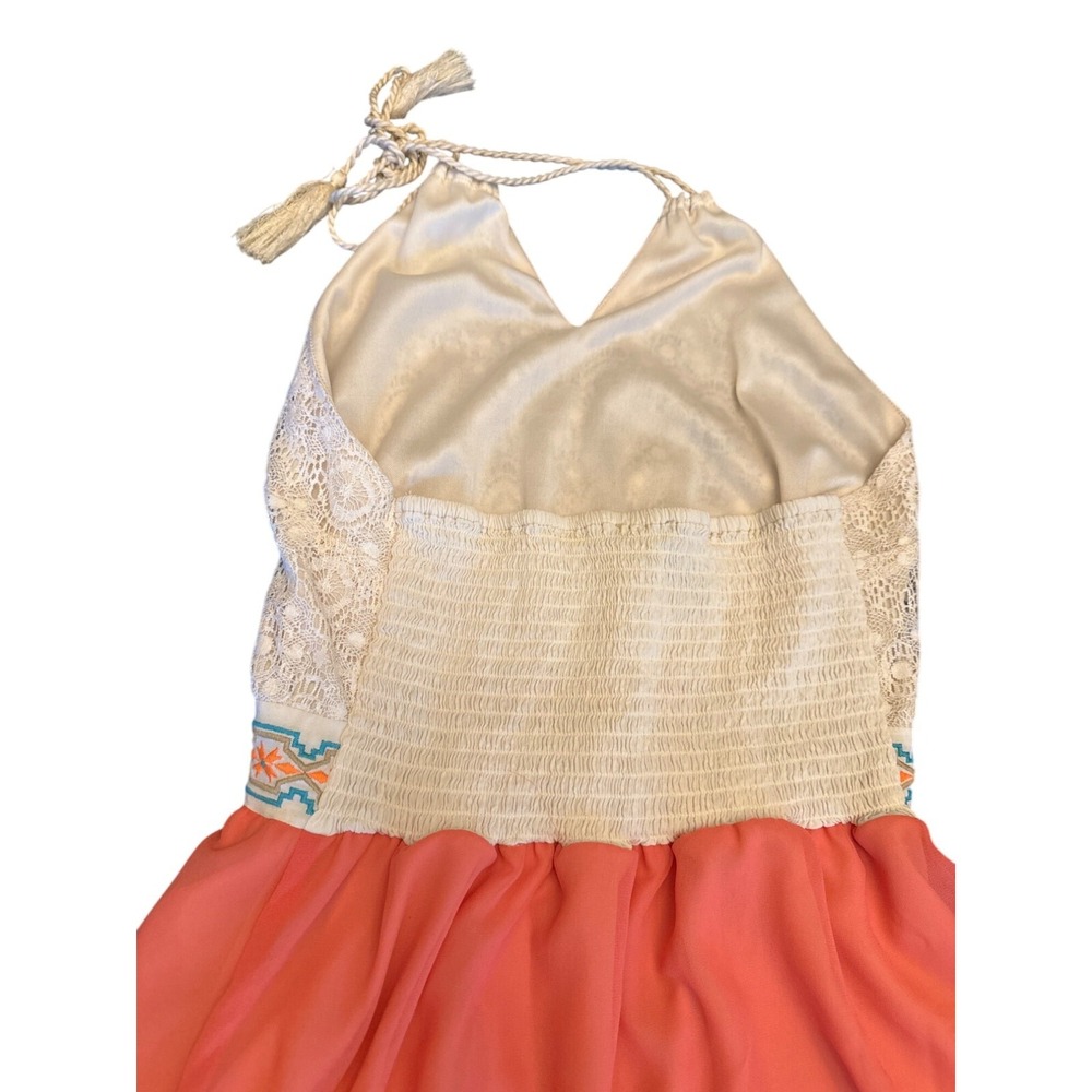 Flying Tomato Womens Coral Maxi Dress Halter Neck Tie Small Summer Cottage - Picture 5 of 7